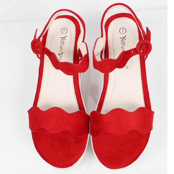Red Curvy Straps Two Tone Platform Wedge Sandal - Picture 5 of 6